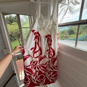 Chic White and Red Patterned Dress from Anthropologie